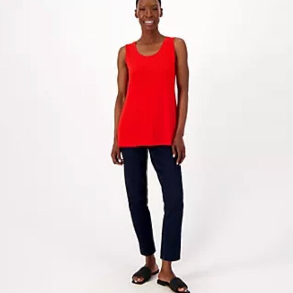 Susan Graver Modern Essentials SZ LG Tango Red Liquid Knit Scoop Tank A602005 - Picture 1 of 8